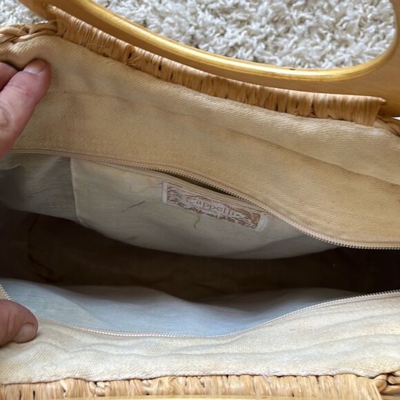Vintage Straw Handbag - Authentic Cappelli Wooden Handled Purse Beautiful - Picture 9 of 16